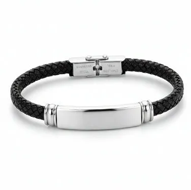 [MJMX129] Pulsera Micro de cuero con acero pulido