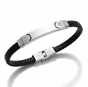 [MJMX121] Pulsera Micro de cuero negro con acero