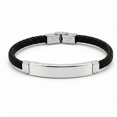 [MJMX128] Pulsera de cuero con acero pulido