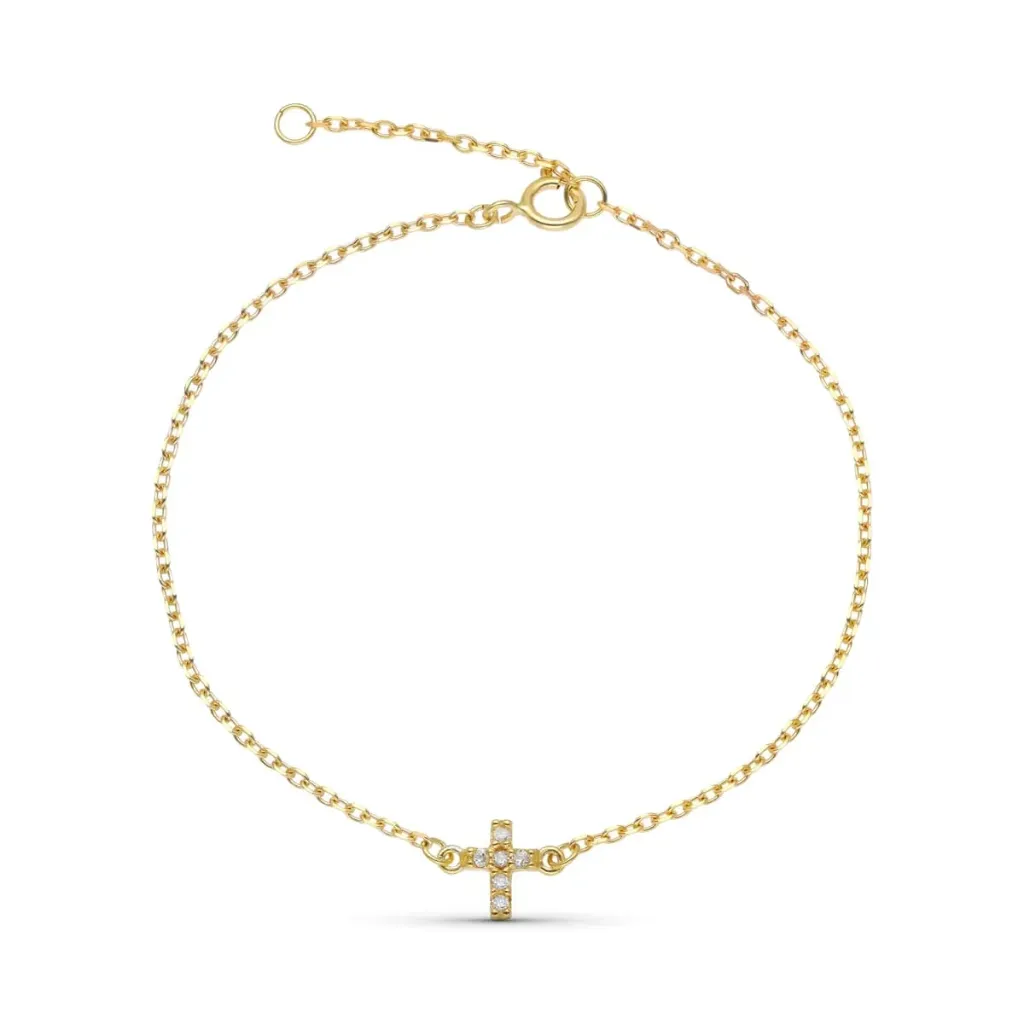[9kp1923-oa] Pulsera Cruz con diamantes en Oro 9K