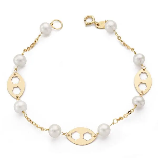 [9K16331] Pulsera flores y perlas Oro 9K