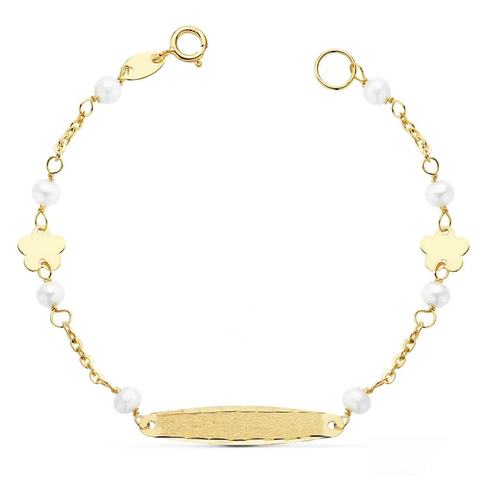 [16339] Esclava Flores y Perlas Oro 18K