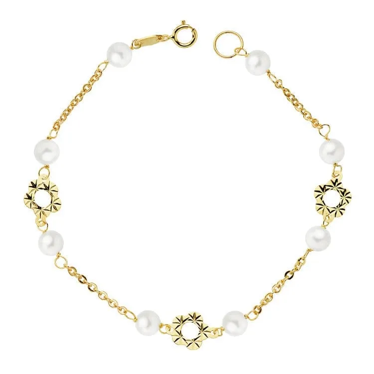 [16844] Pulsera Perlas y Flores Oro 18K