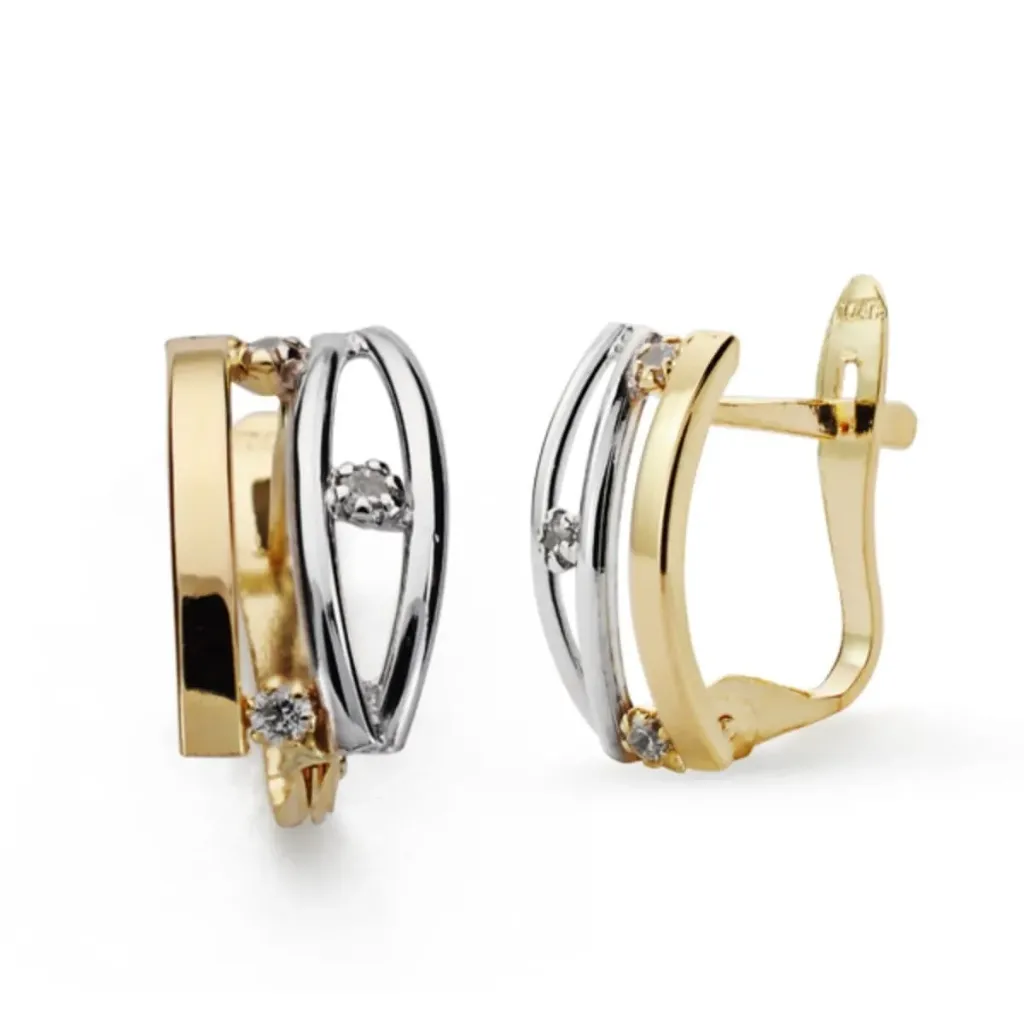 [9K21558] Pendientes Bicolor con Circonitas Oro9K