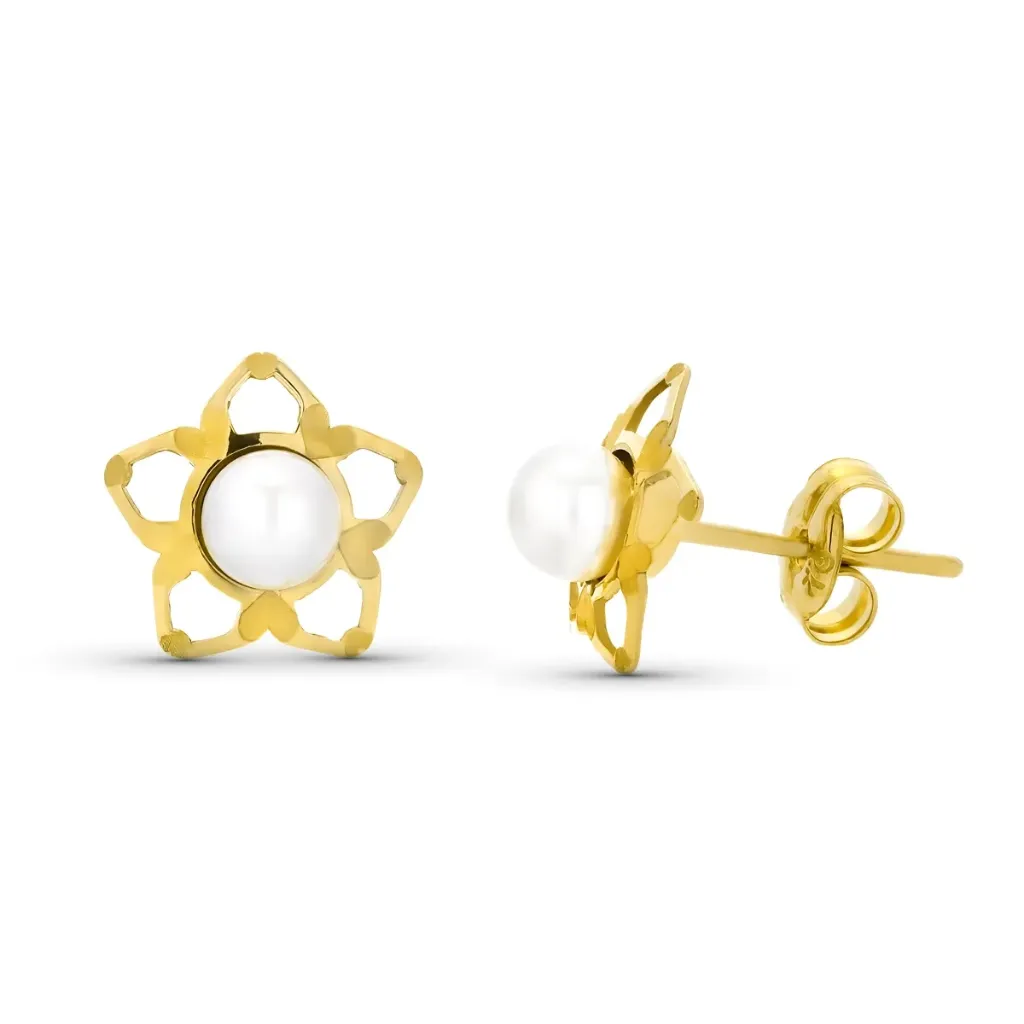 [9k15531] Pendientes Oro 9K Flor y Perla