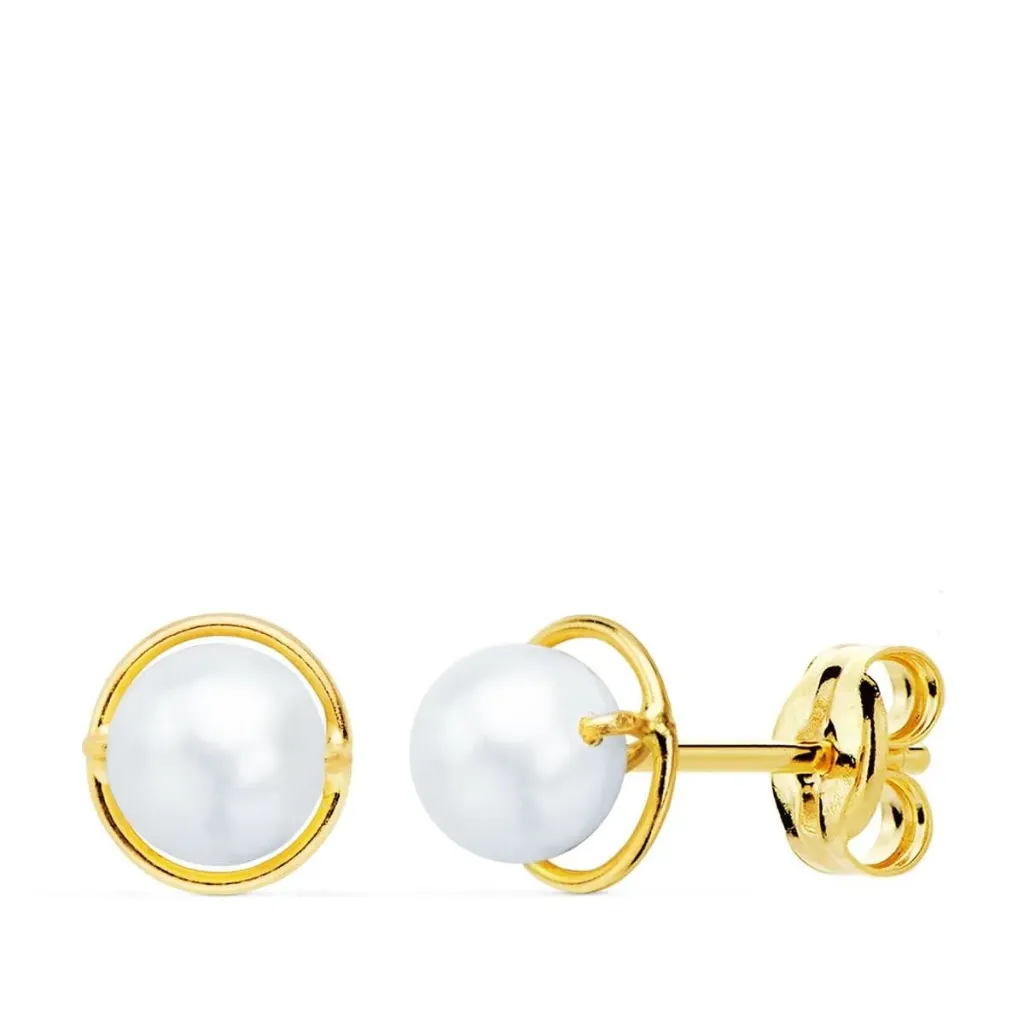 [9k20668-1] Pendientes Oro 9K redondos con perla