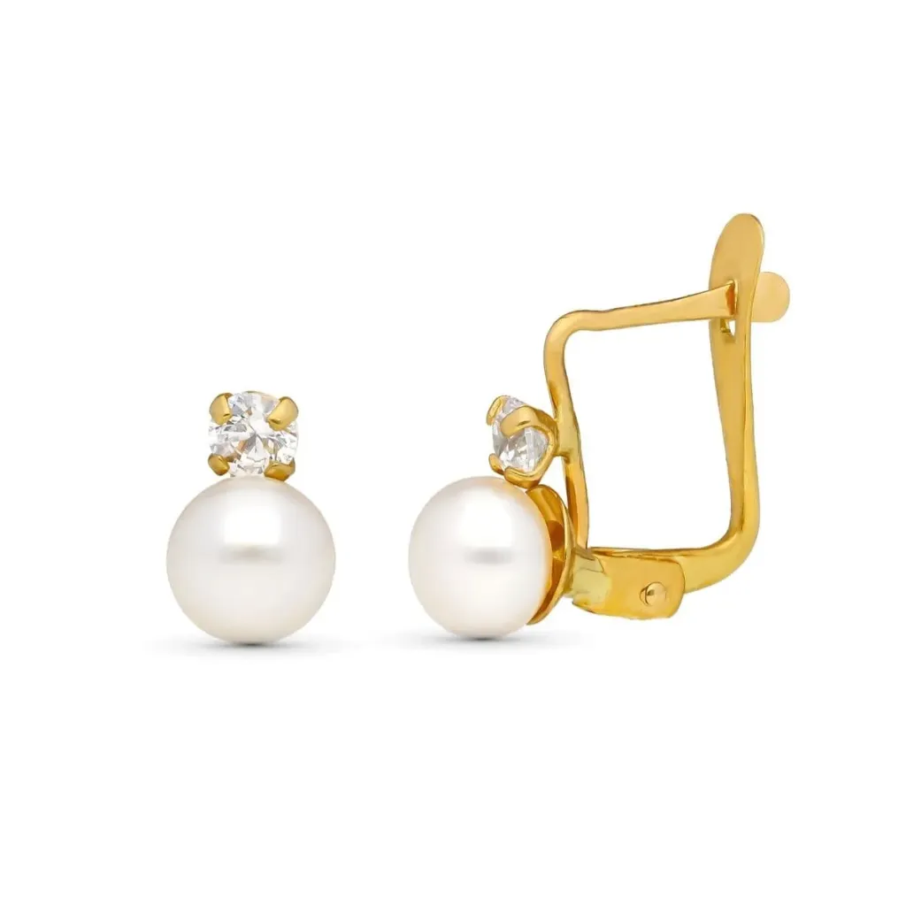 [9k21292] Pendientes Oro 9K con circonita y perla