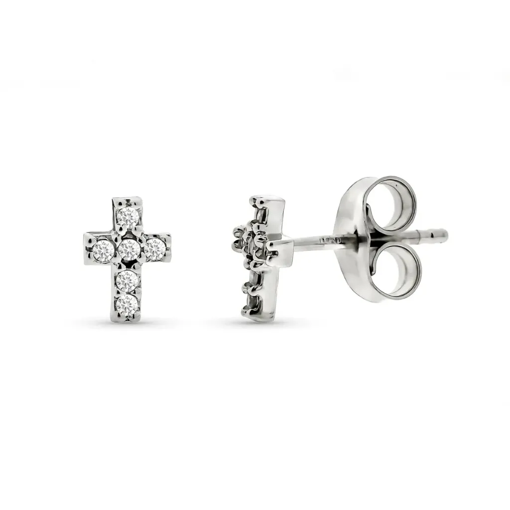 [9kp1915-obp] Pendientes Oro 9K Cruz de diamante