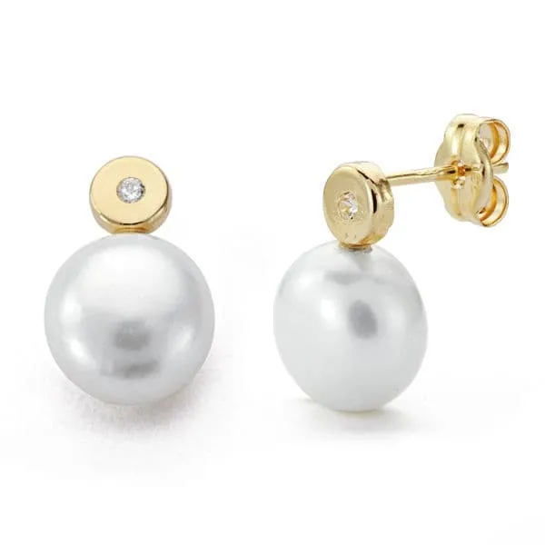 [9K18249] Pendientes Oro 9K Redondos de Diamante y Perla