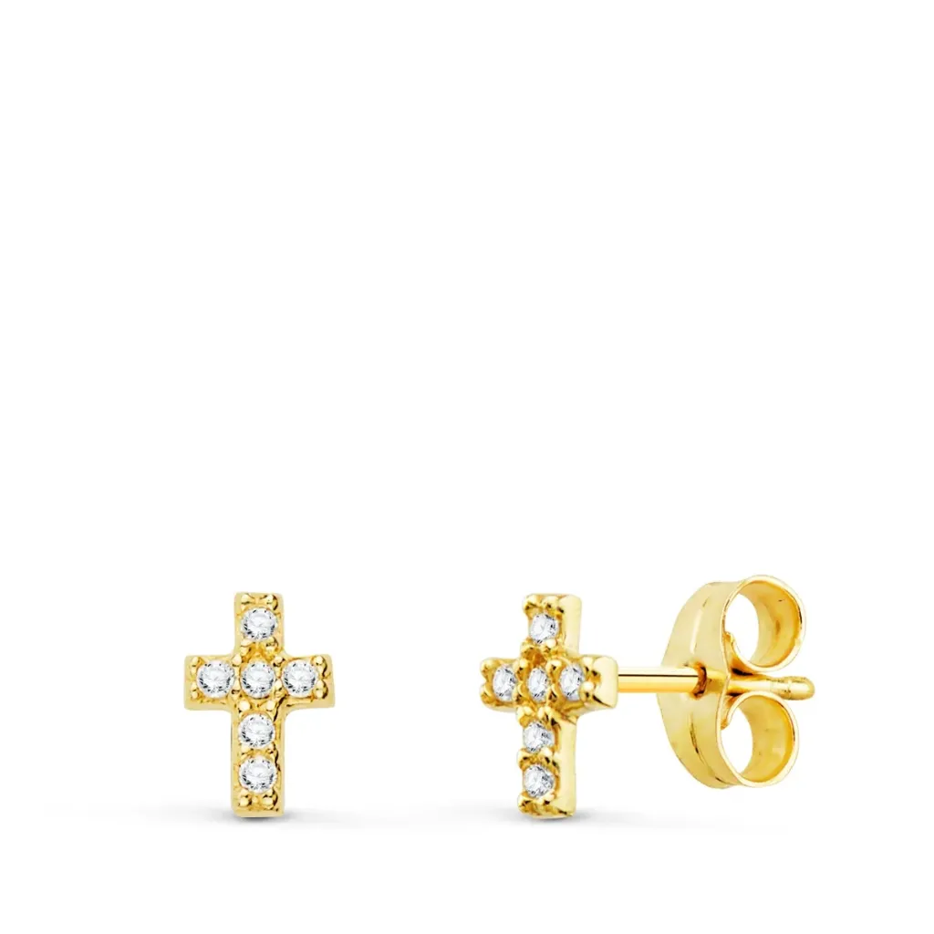 [9KP1915-OAP] Pendientes Oro 9K Cruz y Diamantes