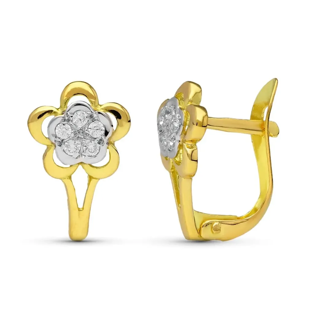 [20581-1] Pendientes Oro 18K Bicolor Flor
