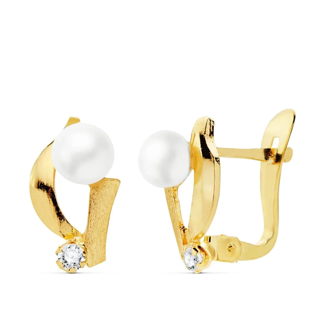 [20750-1] Pendientes Oro 18K Perla y Circonita