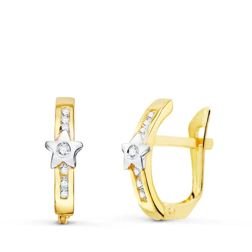[20767-1] Pendientes Oro 18K Bicolor y Estrellas