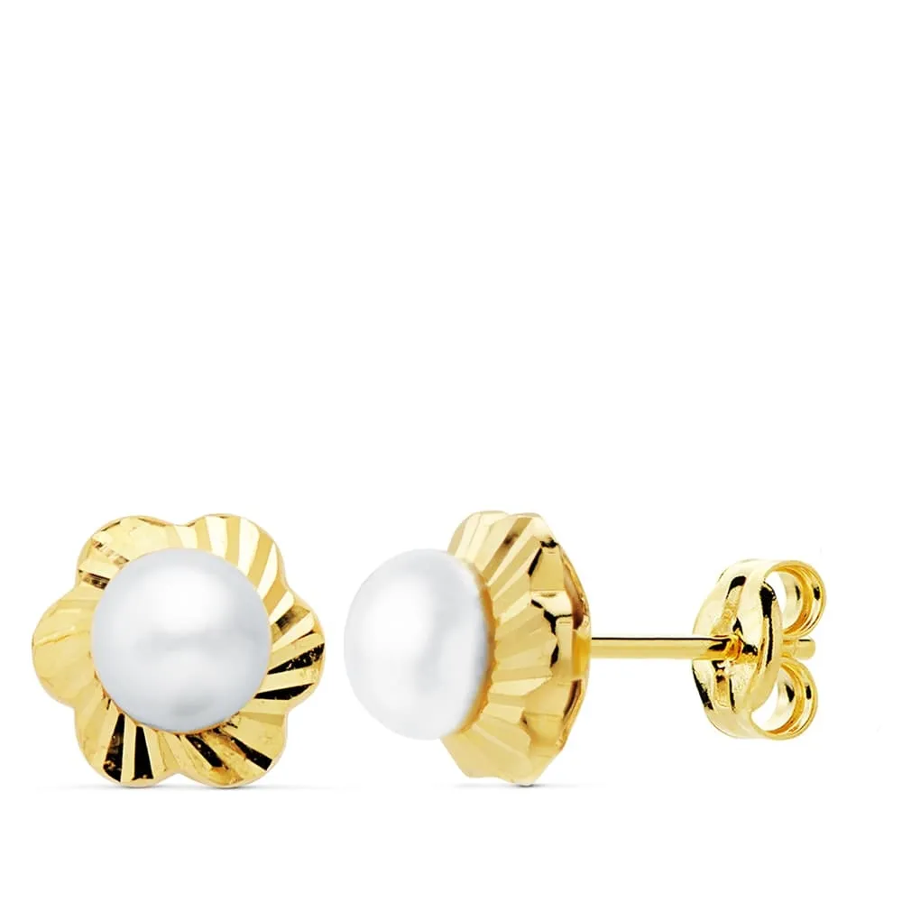 Pendientes Oro 18K Flor Tallada