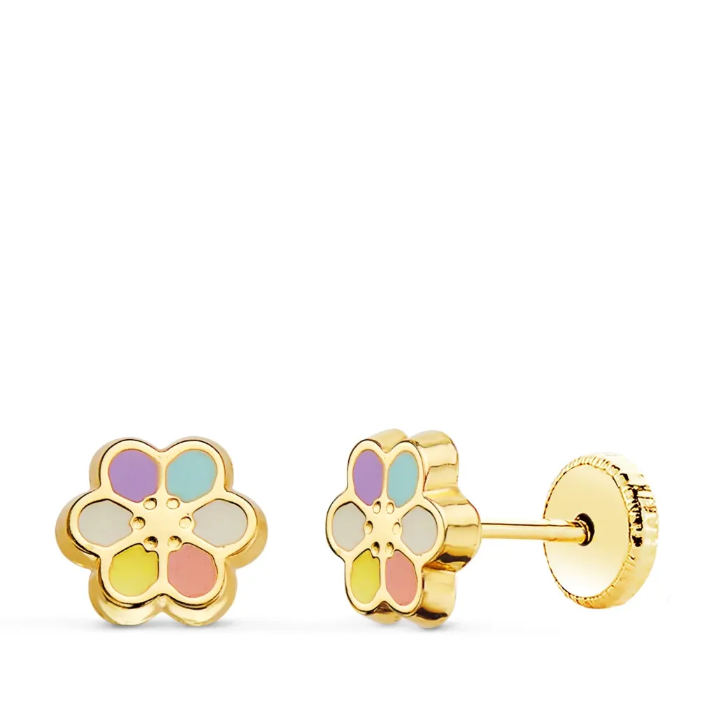 [21301] Pendientes Oro 18K y Flor con color