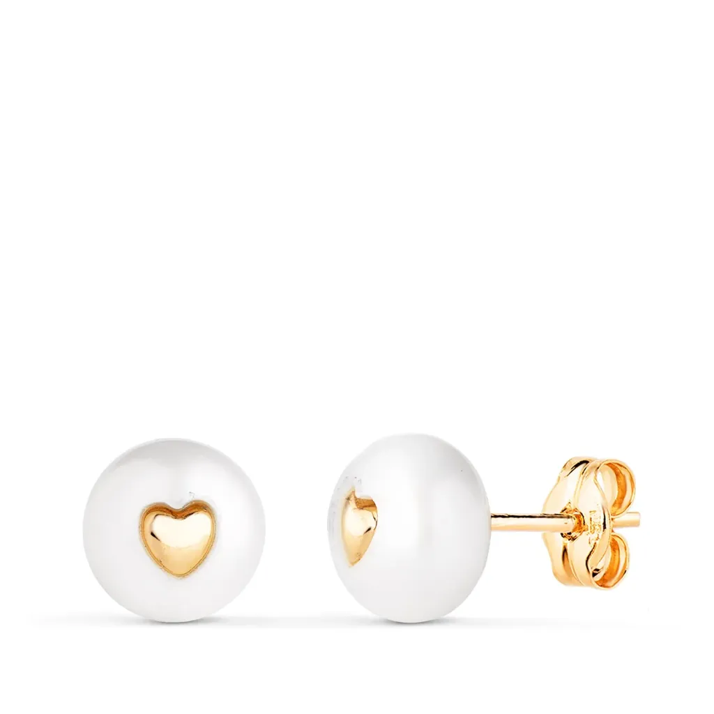 Pendientes Oro 18K de Perla y Corazón