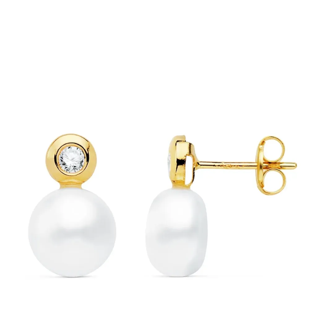 [N4219-8AP] Pendientes Oro 18K Circonita y Perla