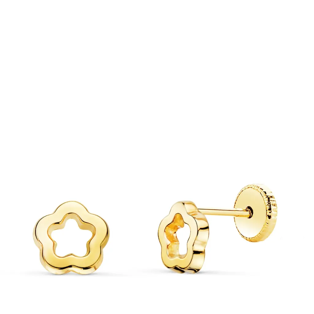 [N6959-4AT] Pendientes Oro 18K Flor Brillo